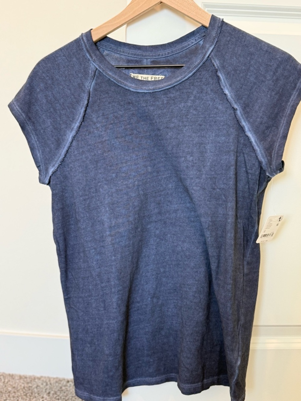 We The Free Washed Navy Raw Seam Short Sleeve Tee